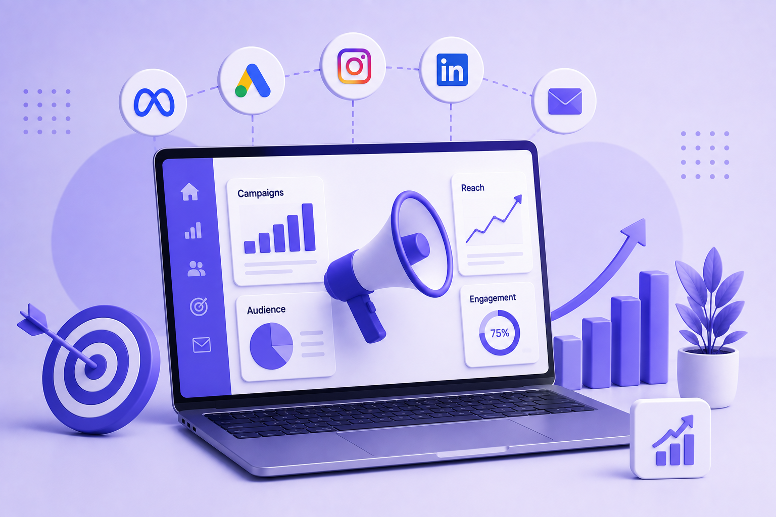 Digital marketing services — content, social media, analytics, and paid campaign management
